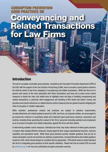 Corruption Prevention Good Practices on Conveyancing and Related Transactions for Law Firms
