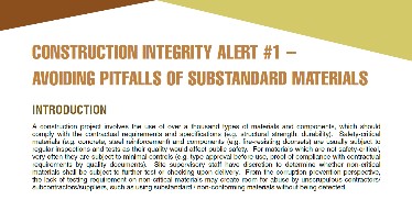 Construction Integrity Alert #1 - Avoiding Pitfalls of Substandard Materials